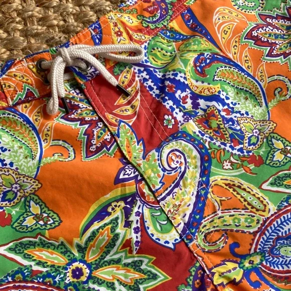 New: Polo Ralph Lauren Y2k Paisley Swim Trunks. Green Pony. Size Medium